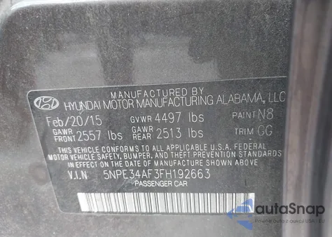 2015 Hyundai Sonata Sport z USA, uszkodzony, nr VIN 5NPE34AF3FH192663